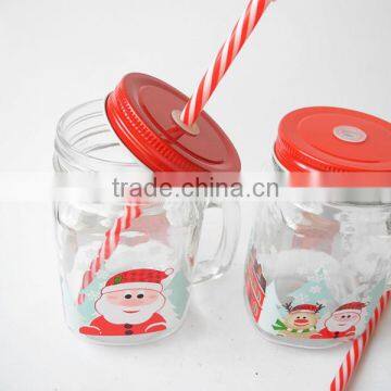 Offset Printing Surface Glass Mason Mug With Christmas Snowman Decal and Crown Cap photo-2
