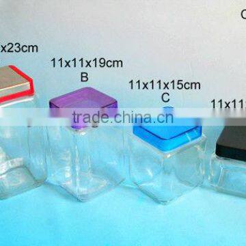 4 sizes square glass jars with color plastic lid