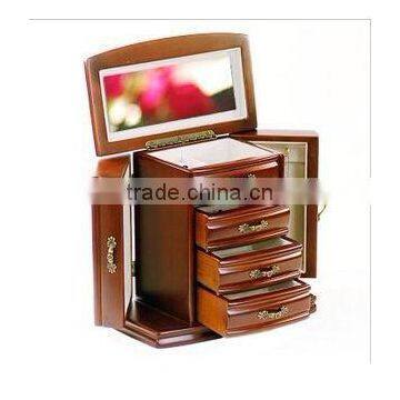 latest fashion handmade high quality exquisite becorative wooden jewelry packing box with drawers mirror lock