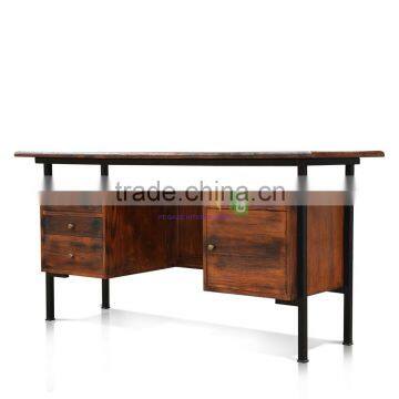Writing Desk Retro Style Solid Teak Wood Combination With Metal 6 Drawers photo-2