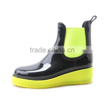 New Design Wedge Thick Heel Chelsea Shiny PVC Chelsea Rain Boots Women photo-3