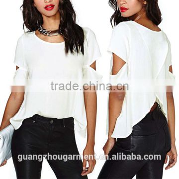 Fashion Women Crew Neck Shirt Casual Loose Blouse Crop Tops Summer White T-shirt Top Blouse+colors available +custom logo