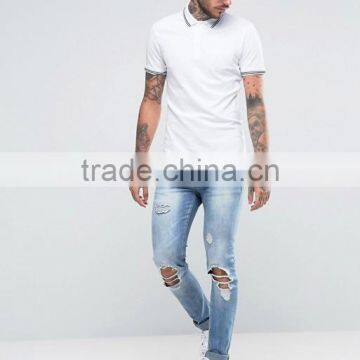 Custom Fashion Split Sides Short Sleeve Contrast Tip Collar And Cuff White Men's 100% Polyester Pique Casual Polo Collar Shirt photo-4