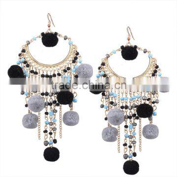 Bohemian Colorful Tassel With Pompon Hoop Earrings for Women Jewelry photo-3