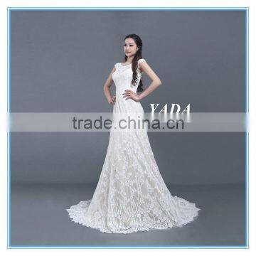 High Quality Italian Lace Cap Sleeve A Line Long Wedding Dress photo-6