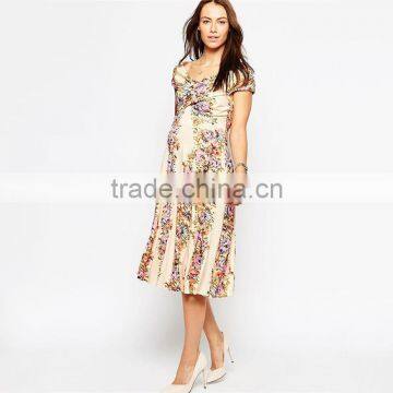 Sexy Womens Floral Printing Dress Plus Size Midi Skater Maternity Dress DR0007A photo-3