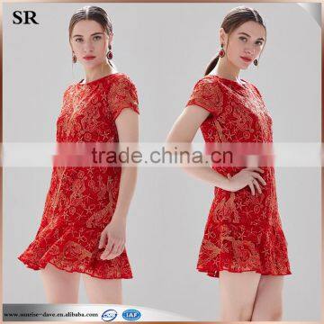 Manufacturer Machine Made Crochet Lace Evening Party Red Dress photo-2