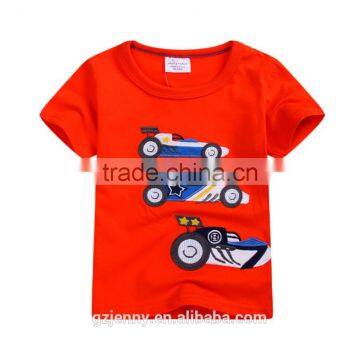 Summer Lovely Little Boy Red Car Kids Embroidery Patches Tee Clothing Children T shirt