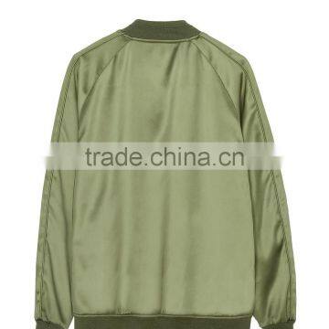 2017 Oem Fashion Custom Embroidery Logo Long Sleeve Army Green Men 100% Polyester Bomber Jacket photo-3