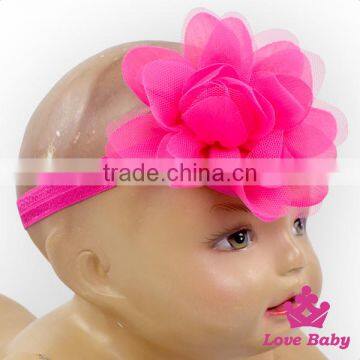 Lovely Toddler Floral Hot Pink Fabric Baby Girl Lace Bulk Flashing Flower Hair Accessories Elastic Headband photo-2