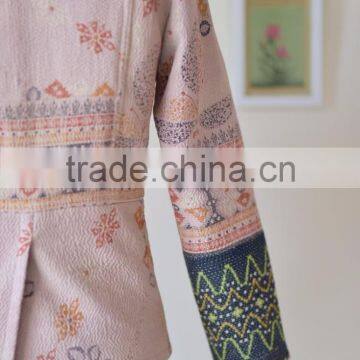 Handmade Boho Jacket With Embroidery, Made of Kantha Fabric ~ Large photo-5