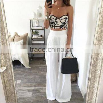 Women Ladies Elegant White Hgh Waist Pants Fashion Trousers