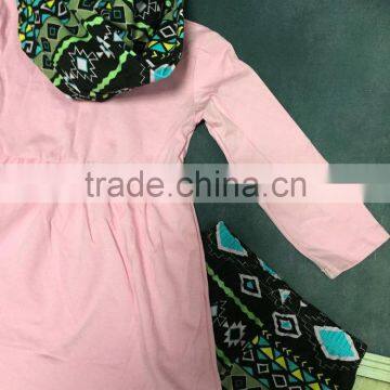 2016 New 3 Pieces Design Baby Girls Pink Top Scarf Aztec Pant Sets Girls Fashion Cute Boutique Set photo-5