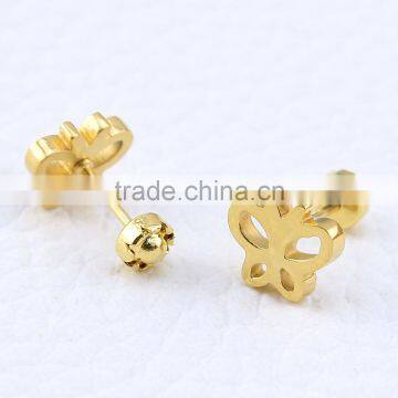 Stainless Steel Gold Geometry Earring Stud Different Shape Flower Star Heart Butterfly and Clover photo-5