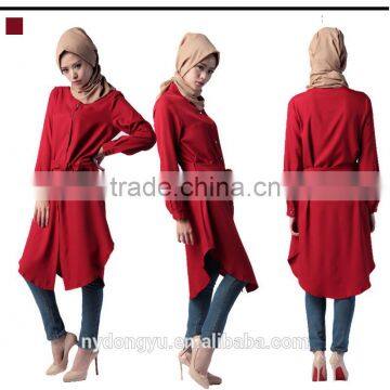 red cotton blend muslim long shirt dress/jnj muslim Arabian abaya kaftan women shirt/ islamic muslim women dress