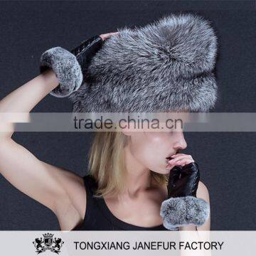 Factory direct wholesale gray fox fur beanie winter hat