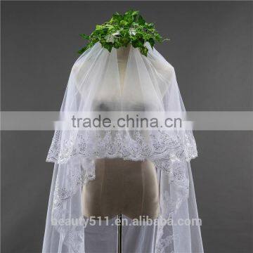New Grance Fashionable Long Tulle Wedding Bridal Veils & TwoTiers Tulle Cathedral Bridal Veil HL08 photo-4