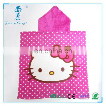 Hello kitty printed customized 100%cotton kids hooded poncho beach towel