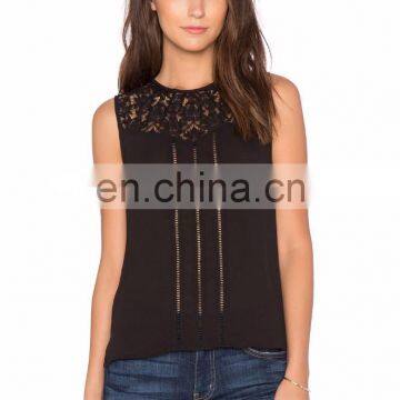 Black Lace With Half Sheer Material Images of Ladies Casual Tops photo-2