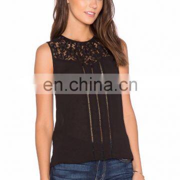 Black Lace With Half Sheer Material Images of Ladies Casual Tops photo-3