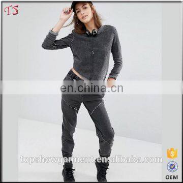 Top fashion new design stone wash cotton women jogging suits wholesale