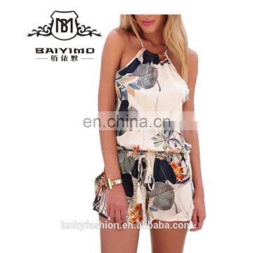 Elegant Floral Print Casual Romper Blackless Short Sexy Custom Made Jumpsuit Women