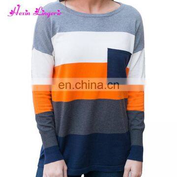 Wholesale Long Sleeve Color Block Pocket Loose Women Sweater Ffor Winter