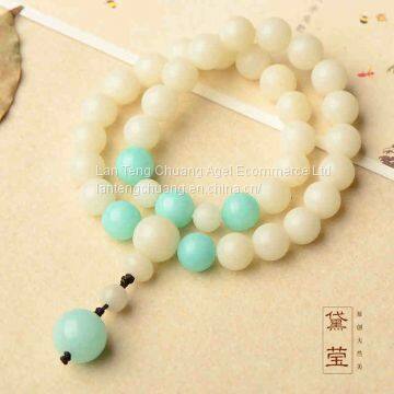 Authentic Natural White Jade Buddha Hand on Pu Tizi Bracelet Two Ring Ring With Original Tibetan Wenwan