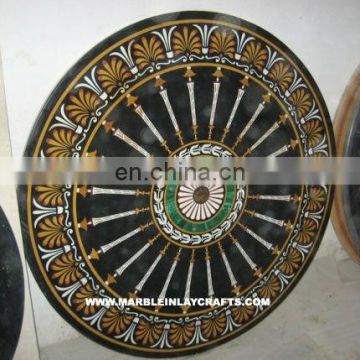 Indian Round Inlaid Table Tops, Black Marble Table Top