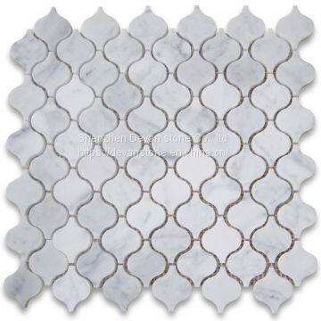 carrara white arabesque lantern shaped mosaic floor tiles