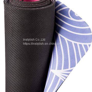Anti Slip Yoga Pilates Gymnastics Natural Rubber Suede Yoga Mat Printed Mats With Carrying Strap - 2 in 1 Mat and Towel photo-2