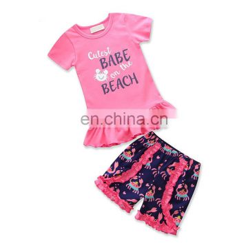 Summer Wear Kids Girls Outfits Ruffle Short Set Funny Printed Baby Clothes