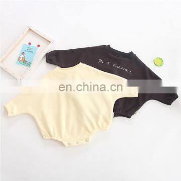 Wholesale 2020 Solid newborn baby girl infant toddlers clothing Batsleeve printed letter sweater romper