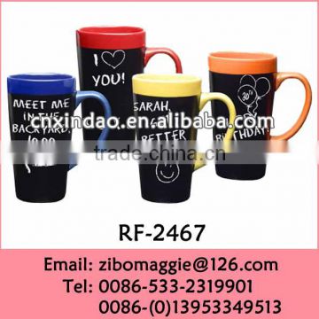 Tall V Shape Ceramic Chalk Mug with Assorted Color for Perosnalized Modern Beer Mug