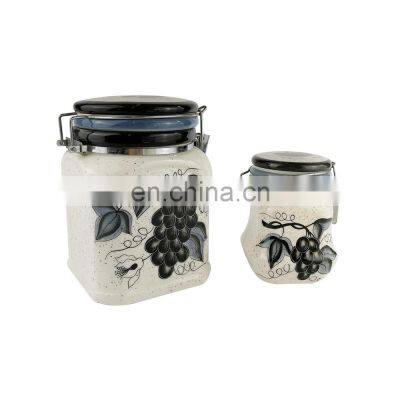 500ml airtight high quality kitchenware ceramic food coffee storage canister set with stainless steel acrylic clamp lid