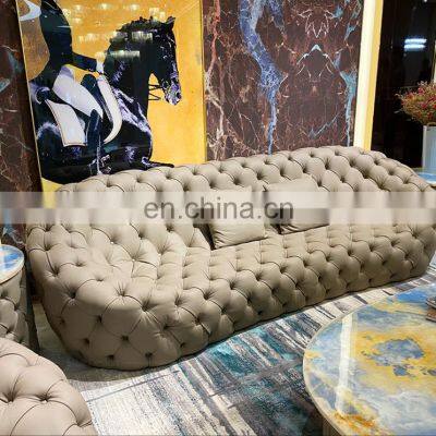 Custom Grey Italian Sofa Set Designs Luxury Contemporary Button Upholstered Velvet Sofa photo-5