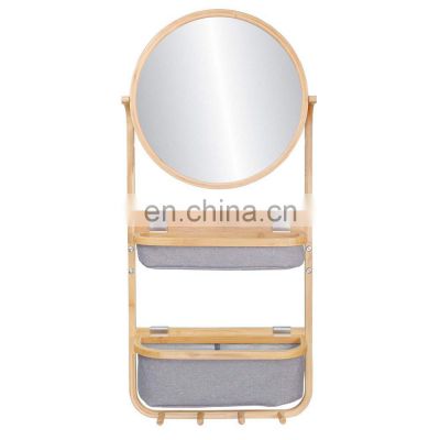 Modern Bathroom Framed Wall Vanity Makeup Mirror with 2 Storage Baskets for Bedroom