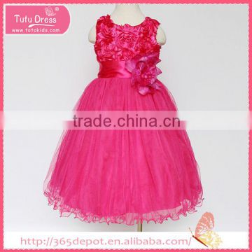 Softtextile fuchsia cotton yarn blossom dress tulle skirt children frocks designs                        
                                                                                Supplier's Choice