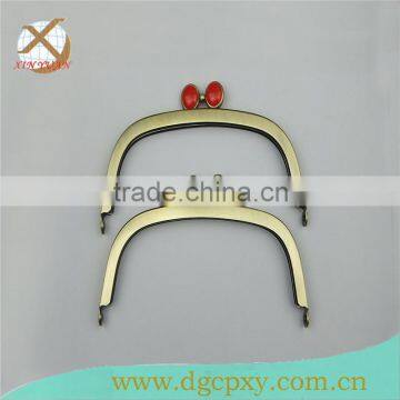 16*6.5cm Antique Brass Metal Purse Frames Red Kiss Clasp photo-3