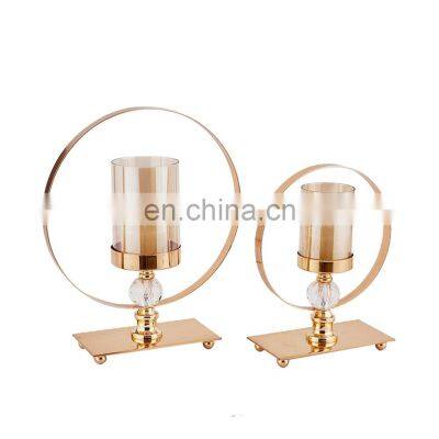 Wholesale Golden Candlestick Gold Glass Circle Candle Stick Stand Holder