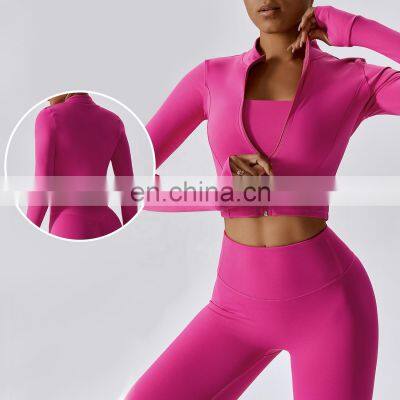 Custom Full Zipper Sports Slim Four Way Stretch Jackets Women Long Sleeve Yoga Crop Tops