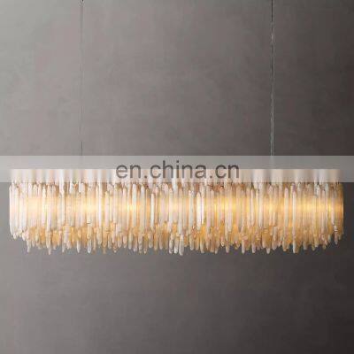 Modern American style home hotel decoration metal industrial style selenite crystal chandelier rectangular chandelier