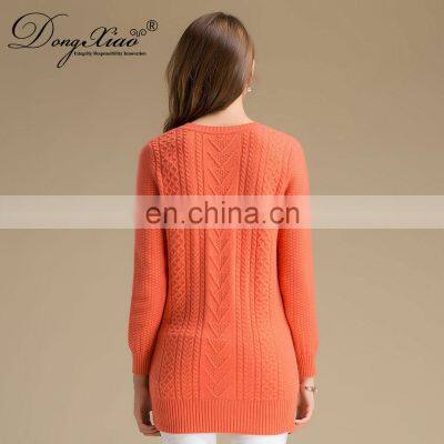 Mid-Age Women's 100% Cashmere Long Sweater Winter O-Neck Chinese Style Anti-Wrinkle Anti-Shrink Solid OEM Service Available photo-6