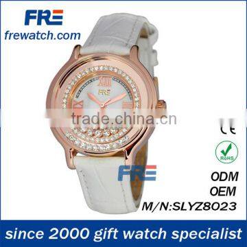 White band and gold case watch,fashion lady watch