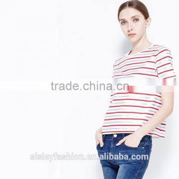 New arrival women stripe t shirt comfortable women t shirt new t shirt design TS084