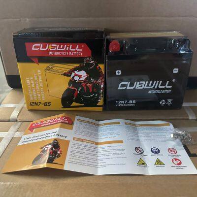 Top quality 12V rechargeable 12N7-BS motorcycle start battery