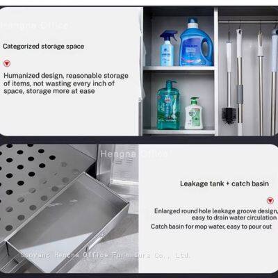 Modern Cleaning Tool Storage Cabinet EWJA43 |Grey Powder Coating Cold Rolled Steel |KD Design Metal Broom Cupboard for Shopping Mall in UK photo-3