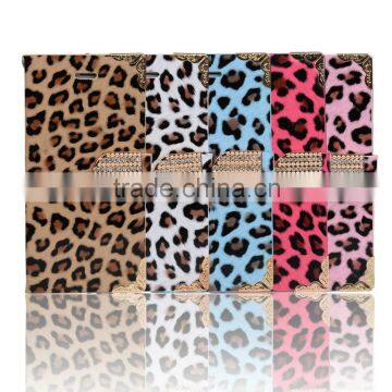 leopard print diomand button wallet leather case For iPhone 6 Cell phone accessories