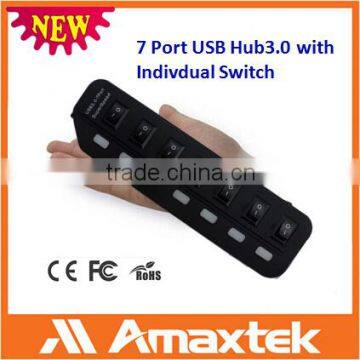 High Quality high speed 7 Port Usb3.0 OEM stylish hub with switch