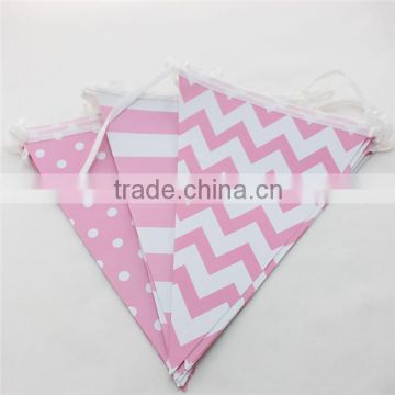 Birthday Joy Pink Striped Chevron Dot Party Paper Flag Banners